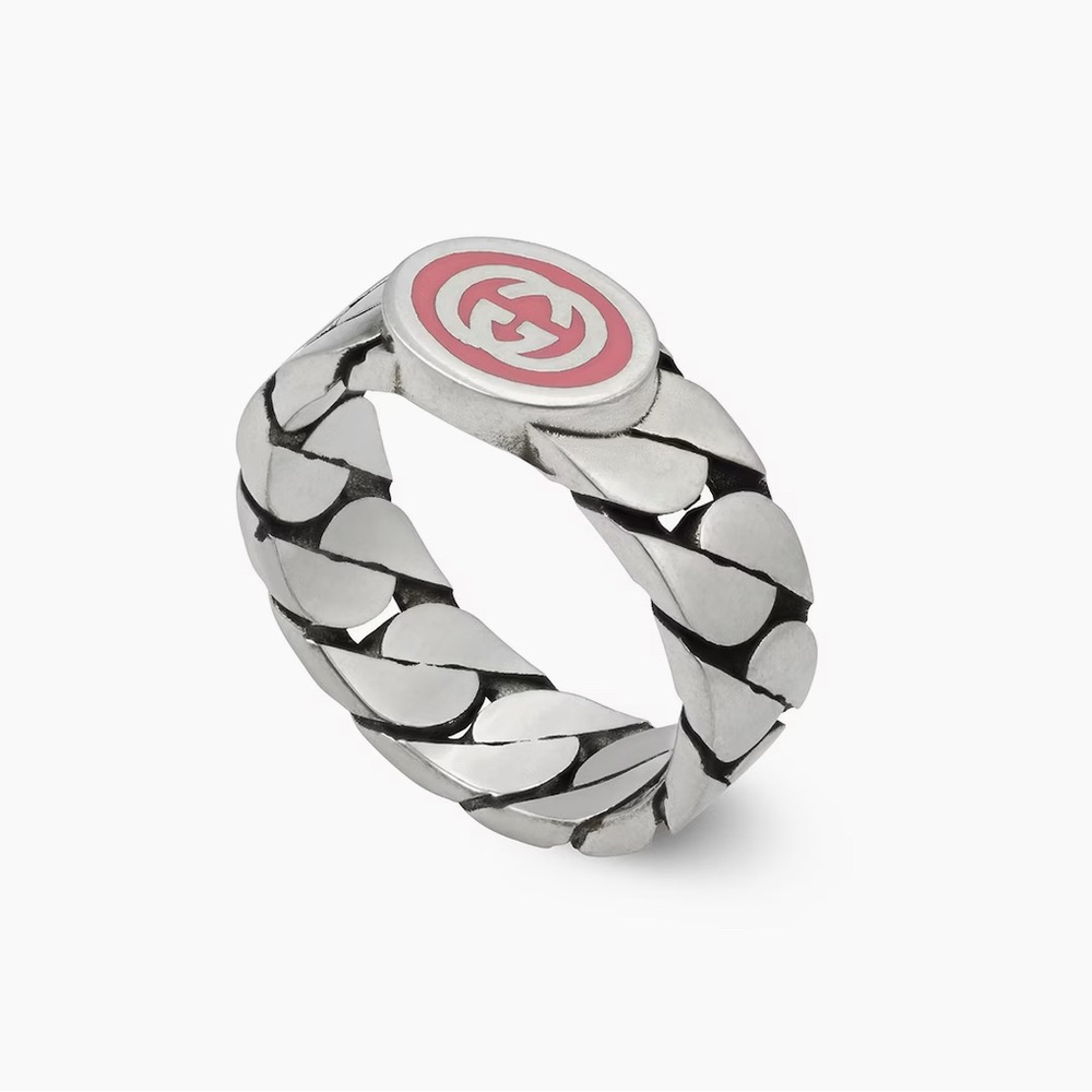 Gucci .925 Silver Link Ring Pink